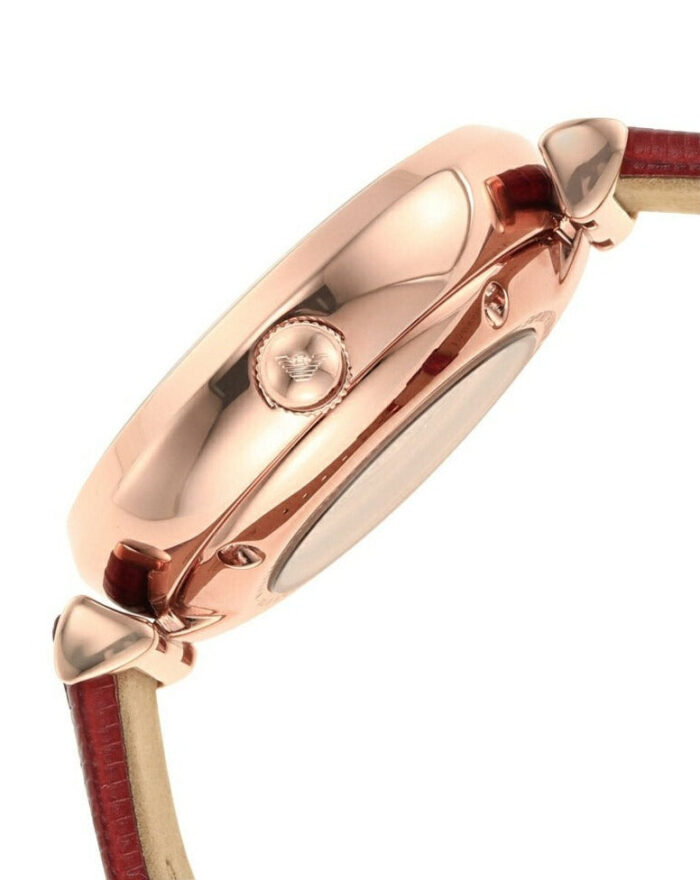 Emporio Armani Gianni T-Bar Mother of Pearl White Dial Red Leather Strap Watch For Women - AR60048 - Image 2